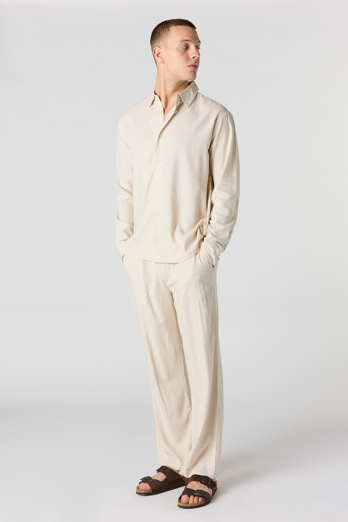 Alt View 11. Linen-Blend Long Sleeve Button-Up Top - Oatmeal