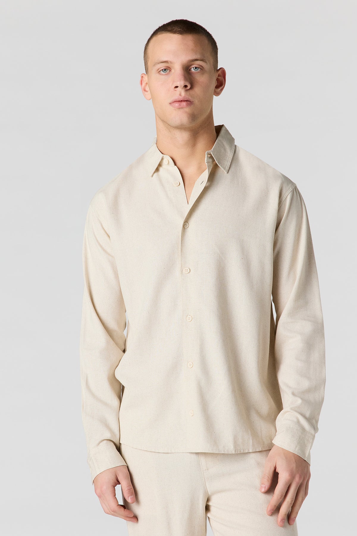 Alt View 9. Linen-Blend Long Sleeve Button-Up Top - Oatmeal