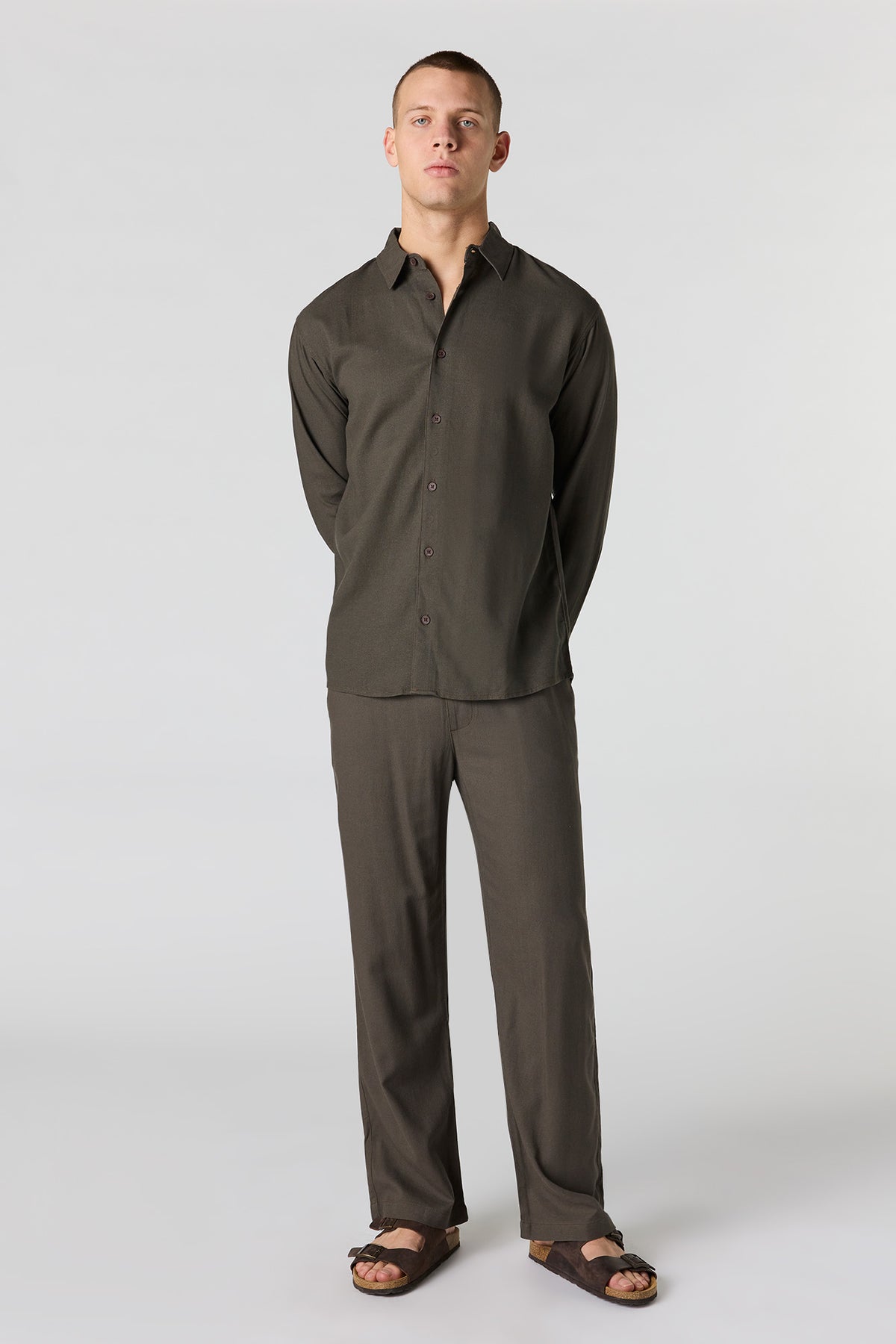 Alt View 15. Linen-Blend Long Sleeve Button-Up Top - Oatmeal