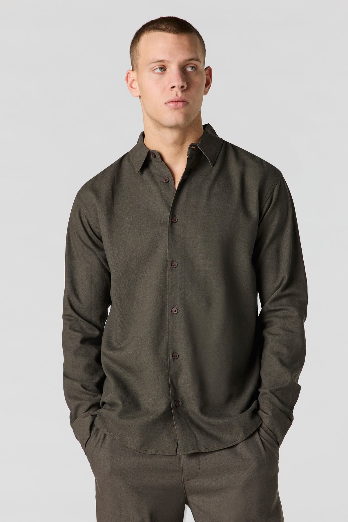 Alt View 13. Linen-Blend Long Sleeve Button-Up Top - Oatmeal