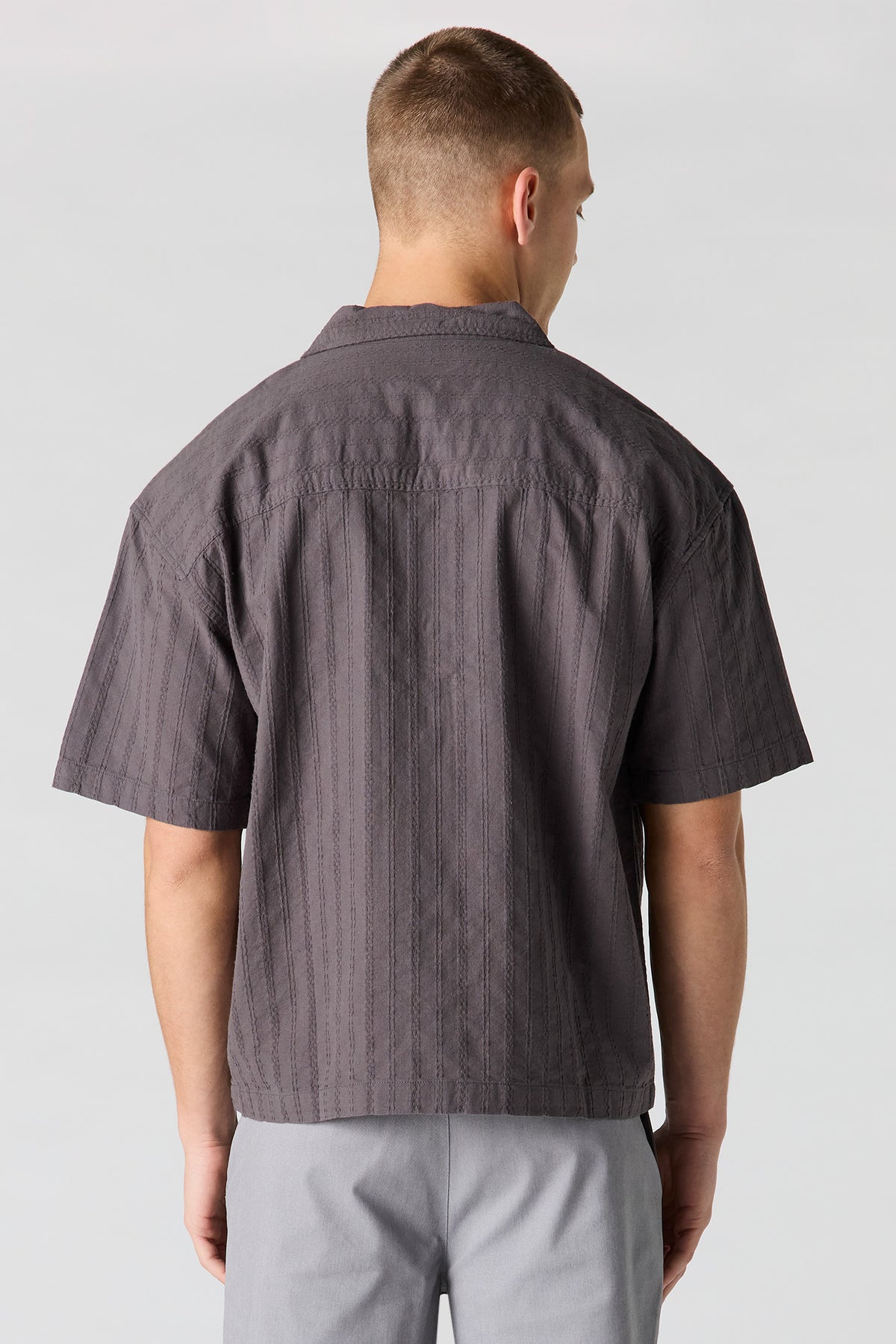 Alt View 2. Linen-Blend Textured Button-Up Top - Dark Grey