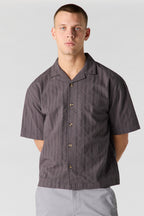 Linen-Blend Textured Button-Up Top