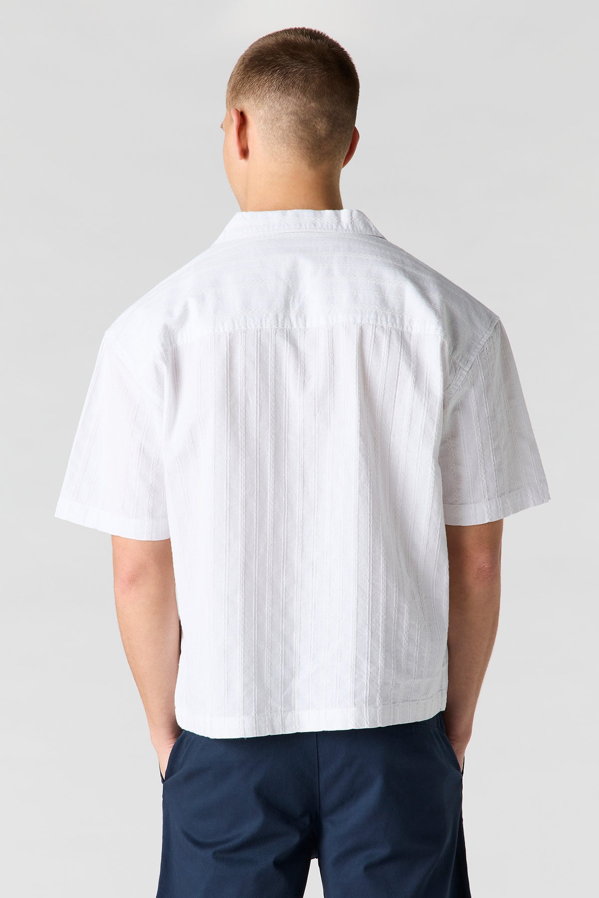 Alt View 2. Linen-Blend Textured Button-Up Top - White