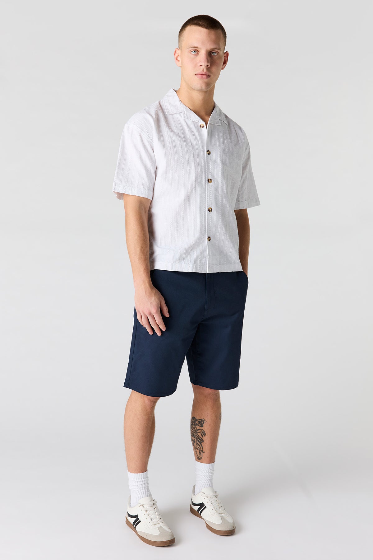 Alt View 3. Linen-Blend Textured Button-Up Top - White
