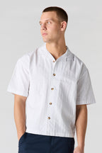 Linen-Blend Textured Button-Up Top