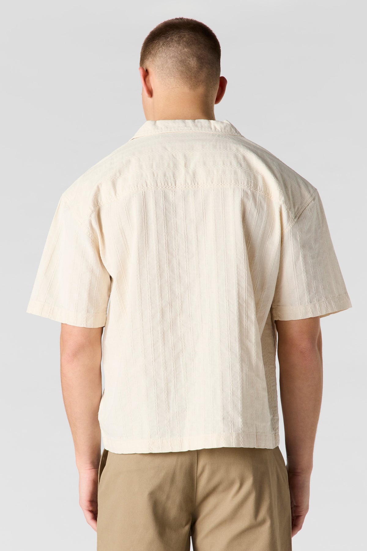 Alt View 2. Linen-Blend Textured Button-Up Top - Sand