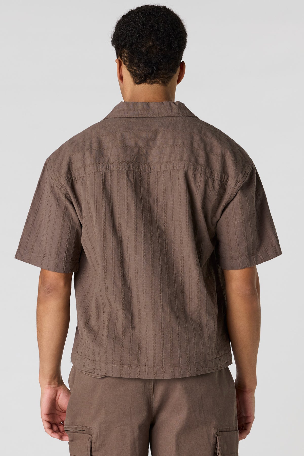 Alt View 2. Linen-Blend Textured Button-Up Top - Brown