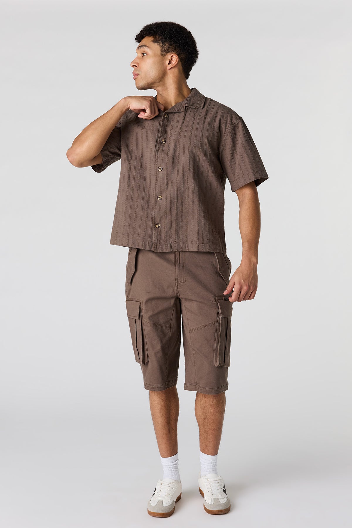 Alt View 3. Linen-Blend Textured Button-Up Top - Brown