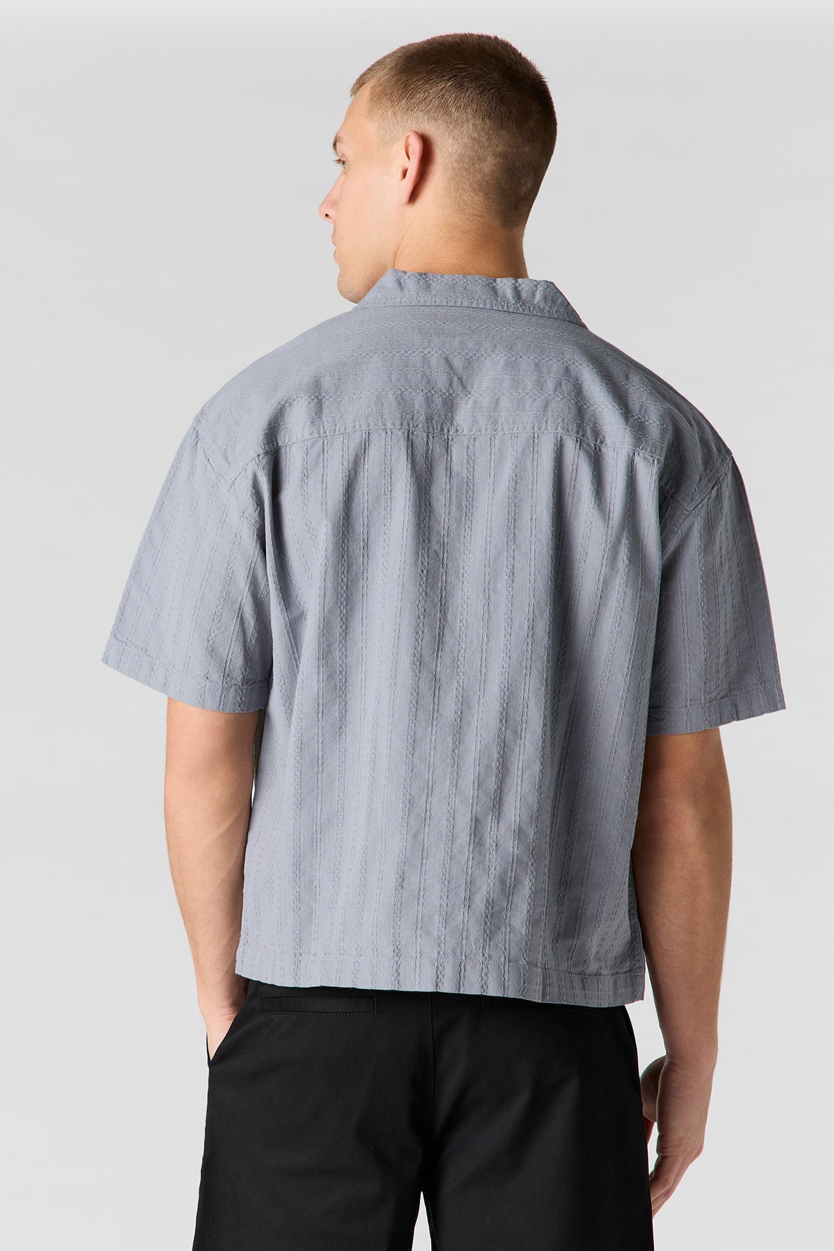 Alt View 2. Linen-Blend Textured Button-Up Top - Blue