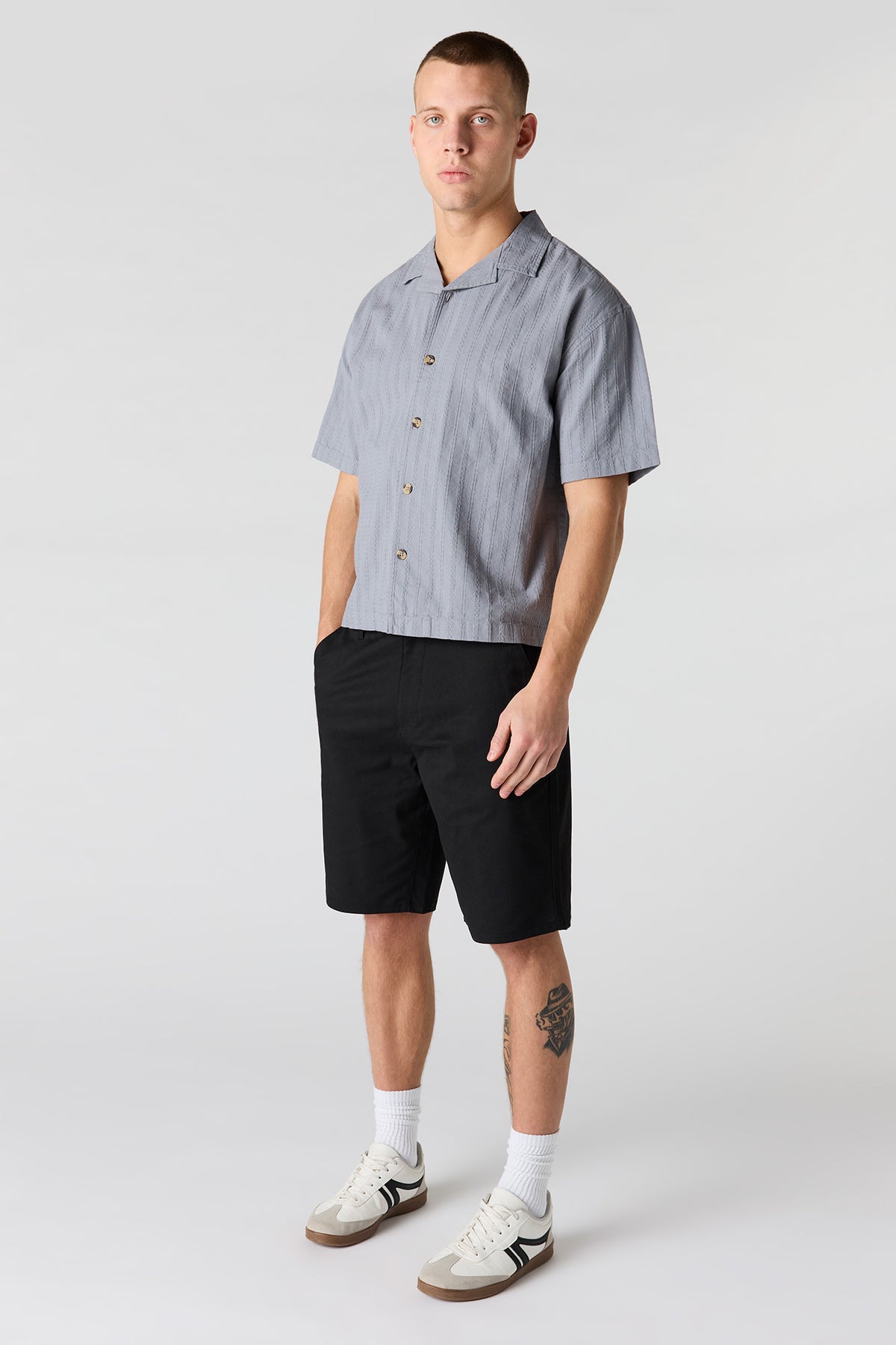 Alt View 3. Linen-Blend Textured Button-Up Top - Blue