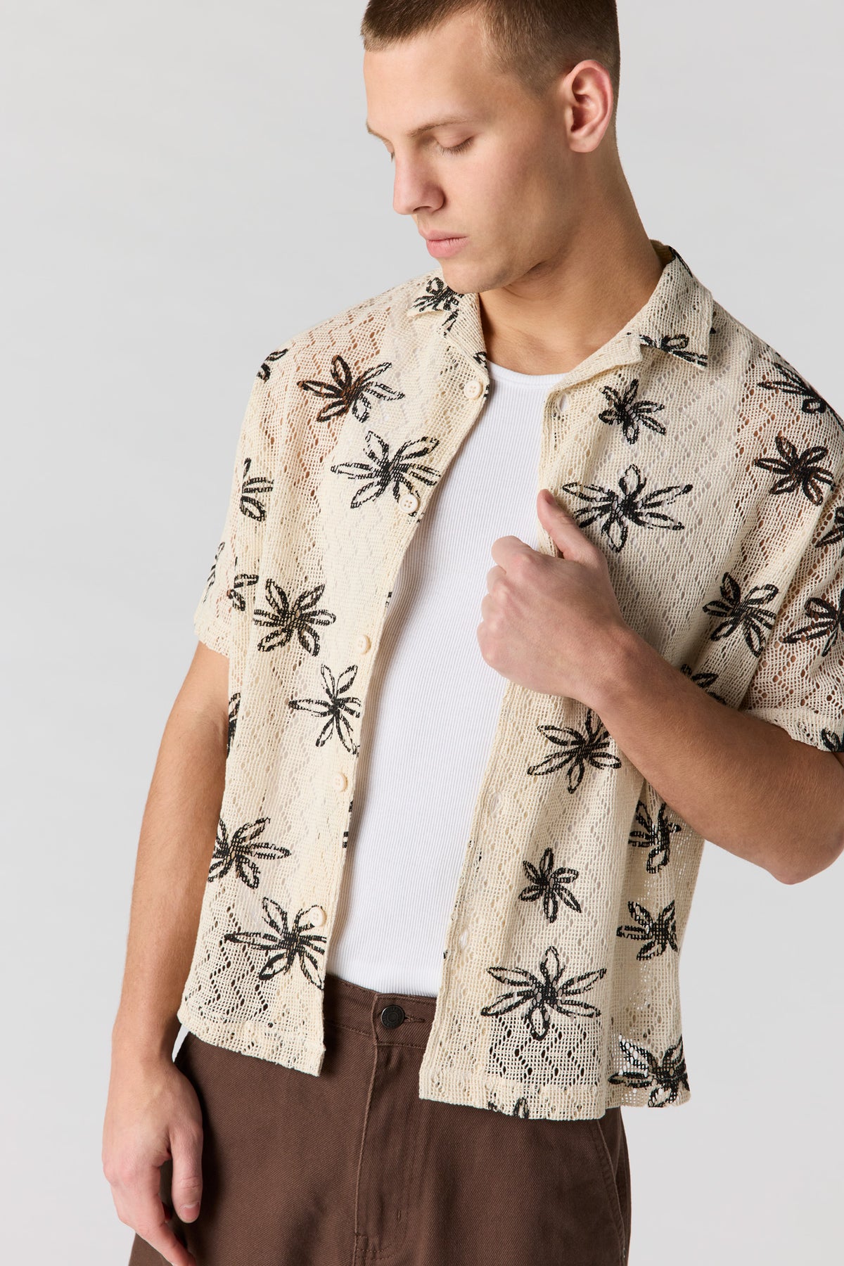 Alt View 4. Flower Crochet Button-Up Top - Off White