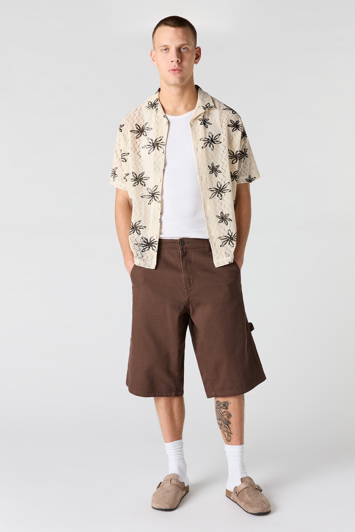 Alt View 3. Flower Crochet Button-Up Top - Off White