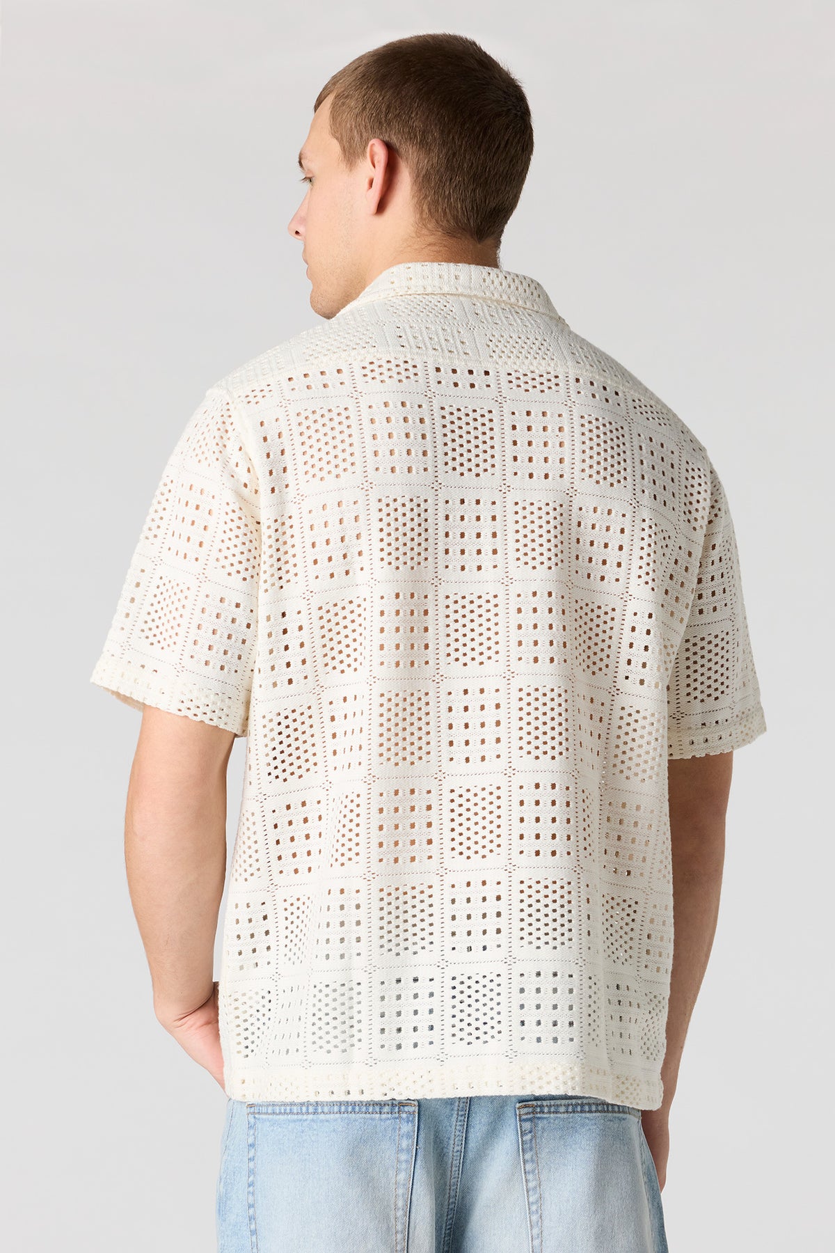 Alt View 2. Crochet Short Sleeve Button-Up Top - Off White