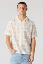 Crochet Short Sleeve Button-Up Top