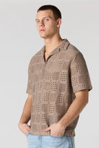Crochet Short Sleeve Button-Up Top