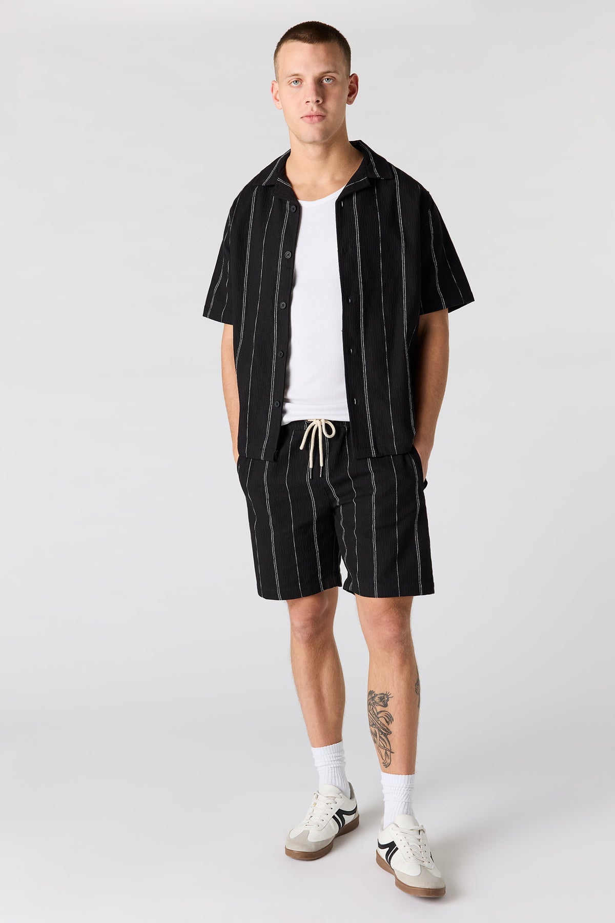 Alt View 3. Textured Striped Button-Up Top - Black