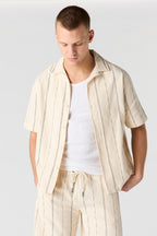 Textured Striped Button-Up Top