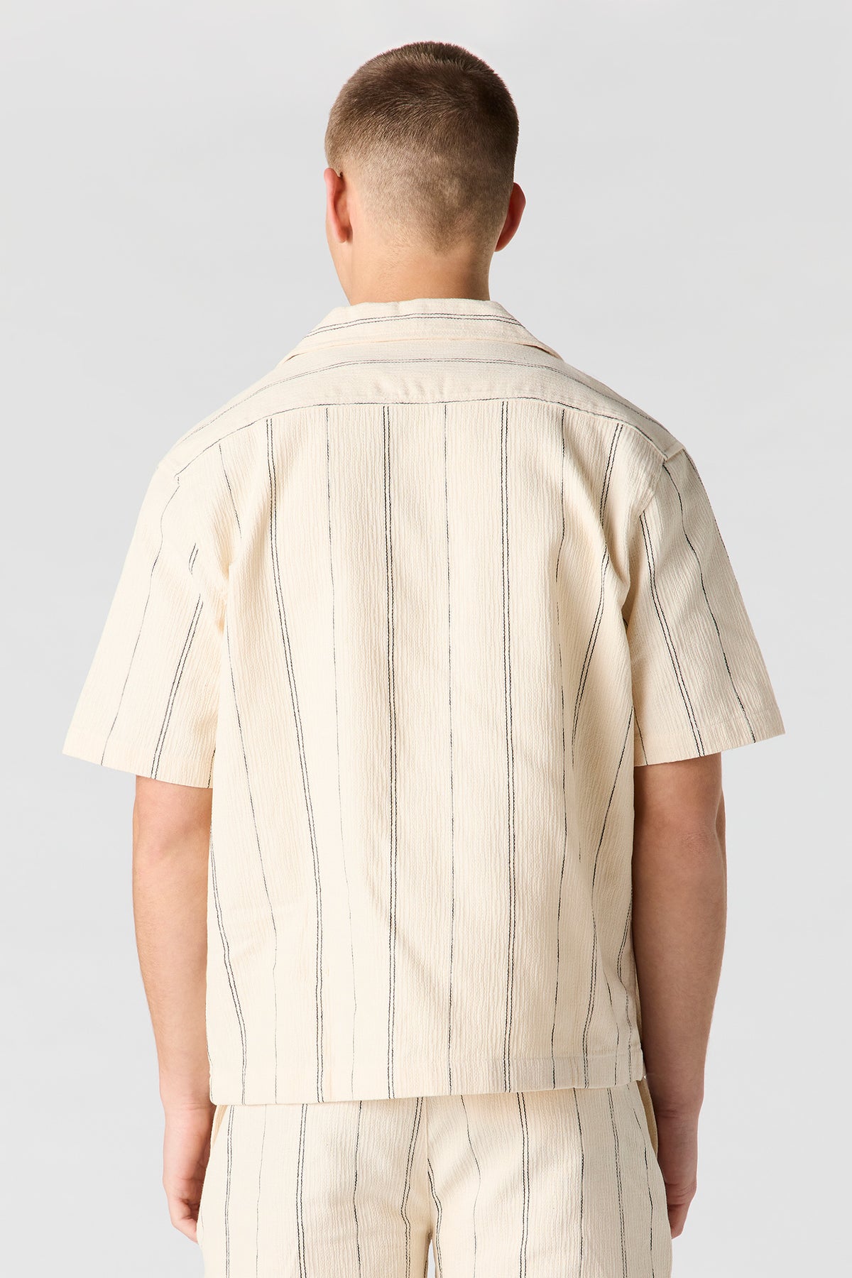 Alt View 2. Textured Striped Button-Up Top - Beige
