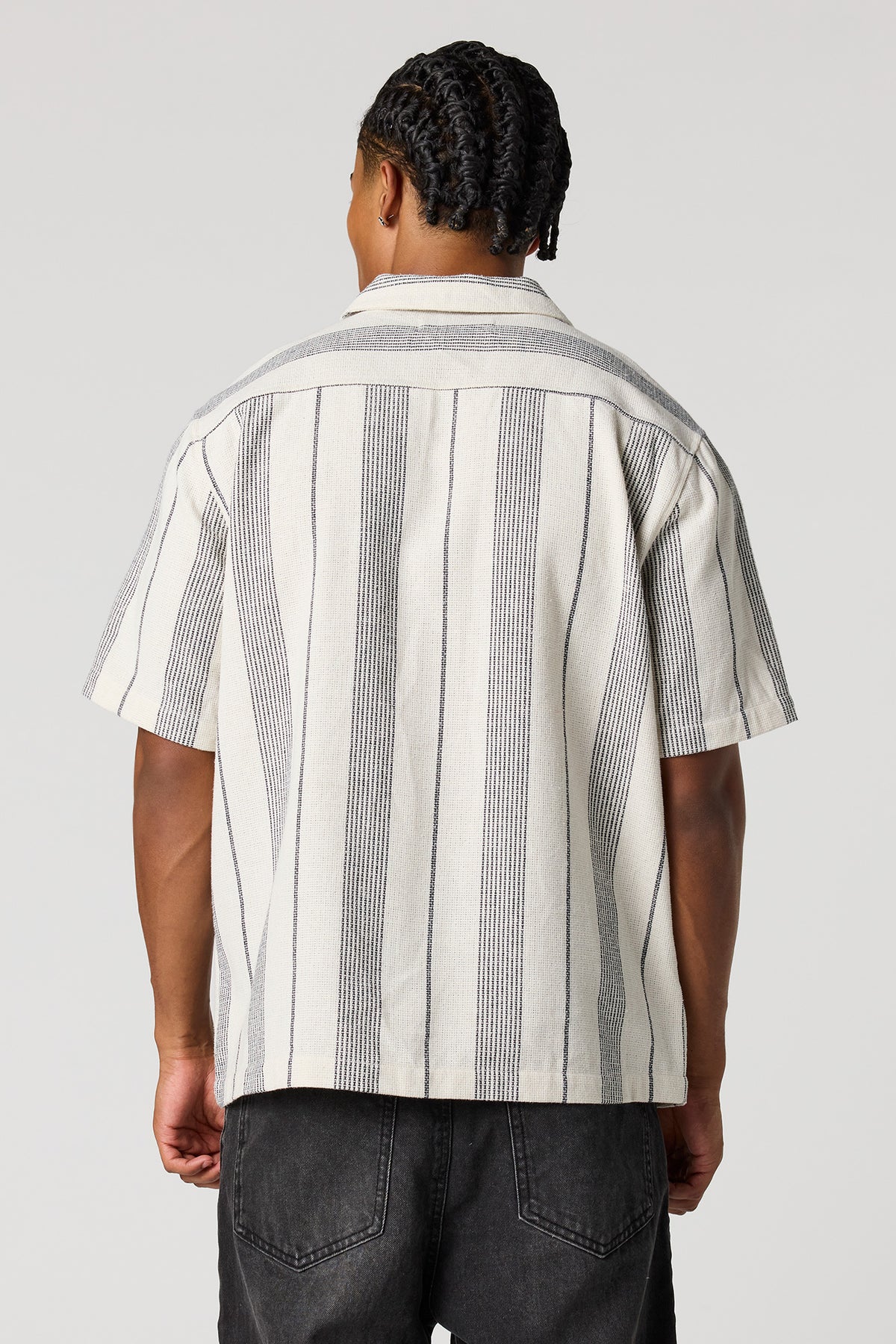 Alt View 2. Textured Striped Button-Up Top - Off White