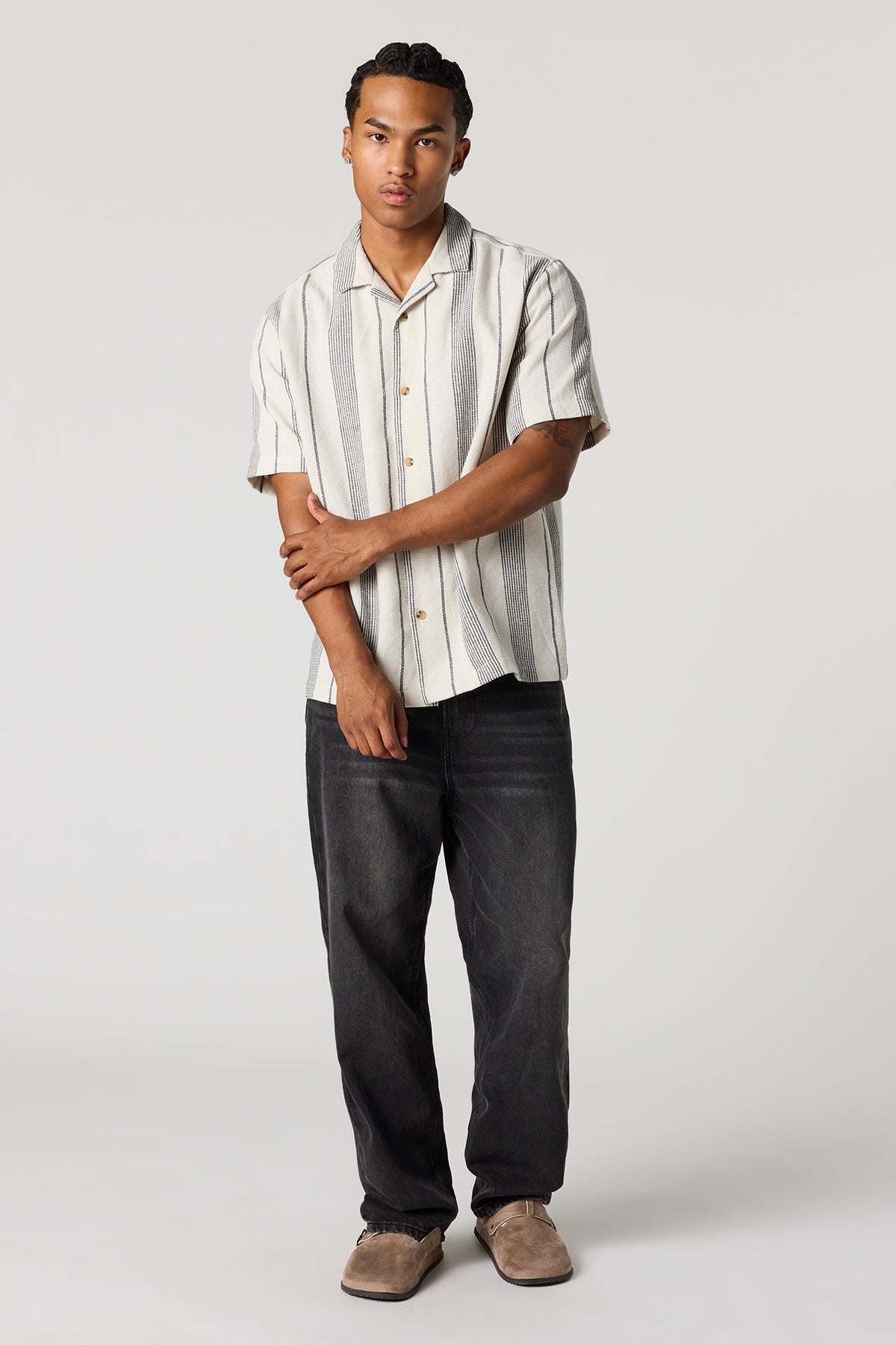 Alt View 3. Textured Striped Button-Up Top - Off White