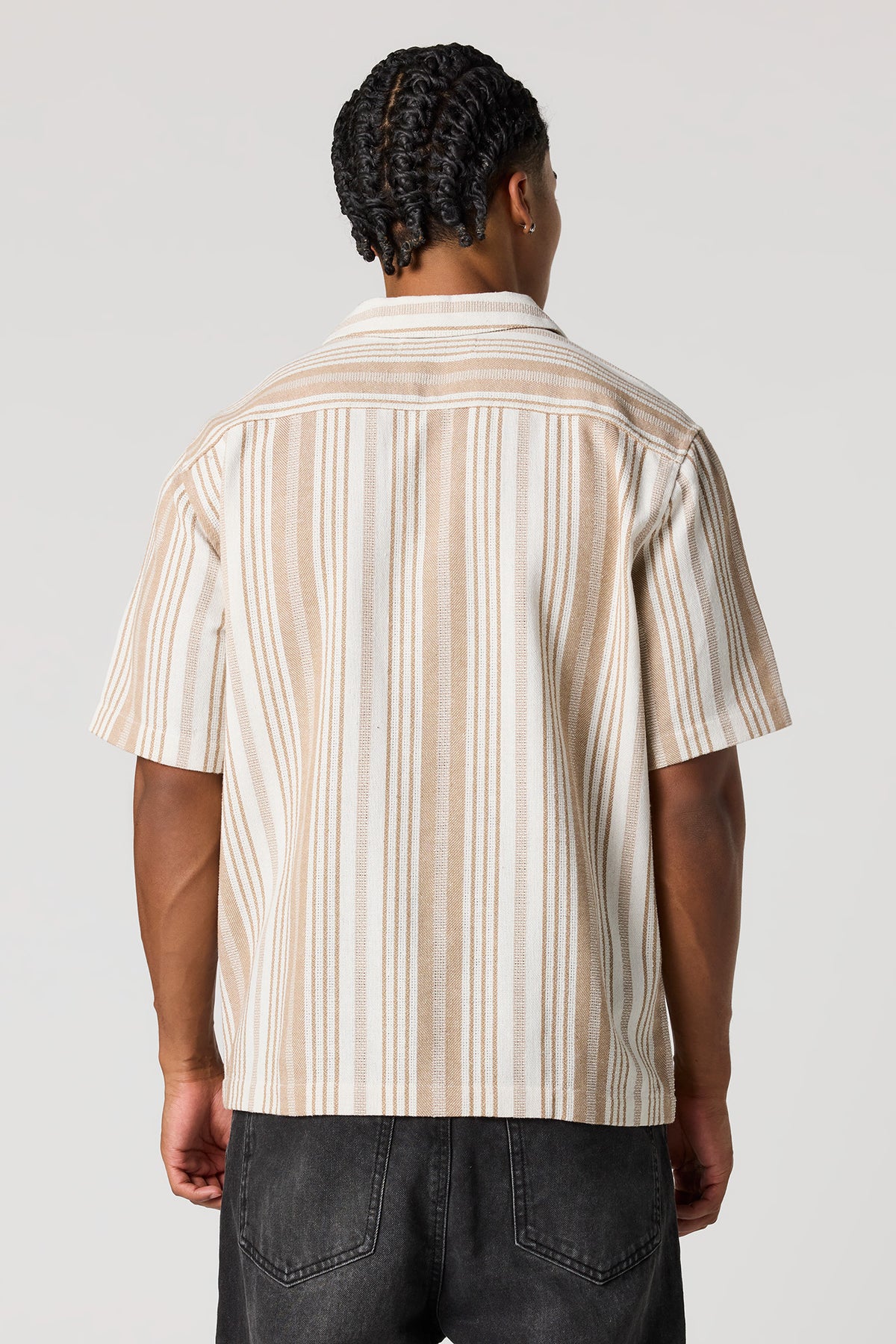 Alt View 2. Textured Striped Button-Up Top - Beige