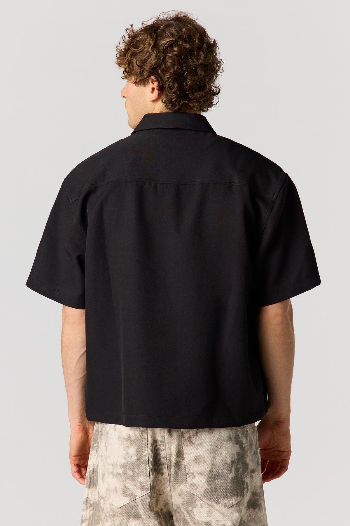 Alt View 2. Boxy Button-Up Collared Top - Black