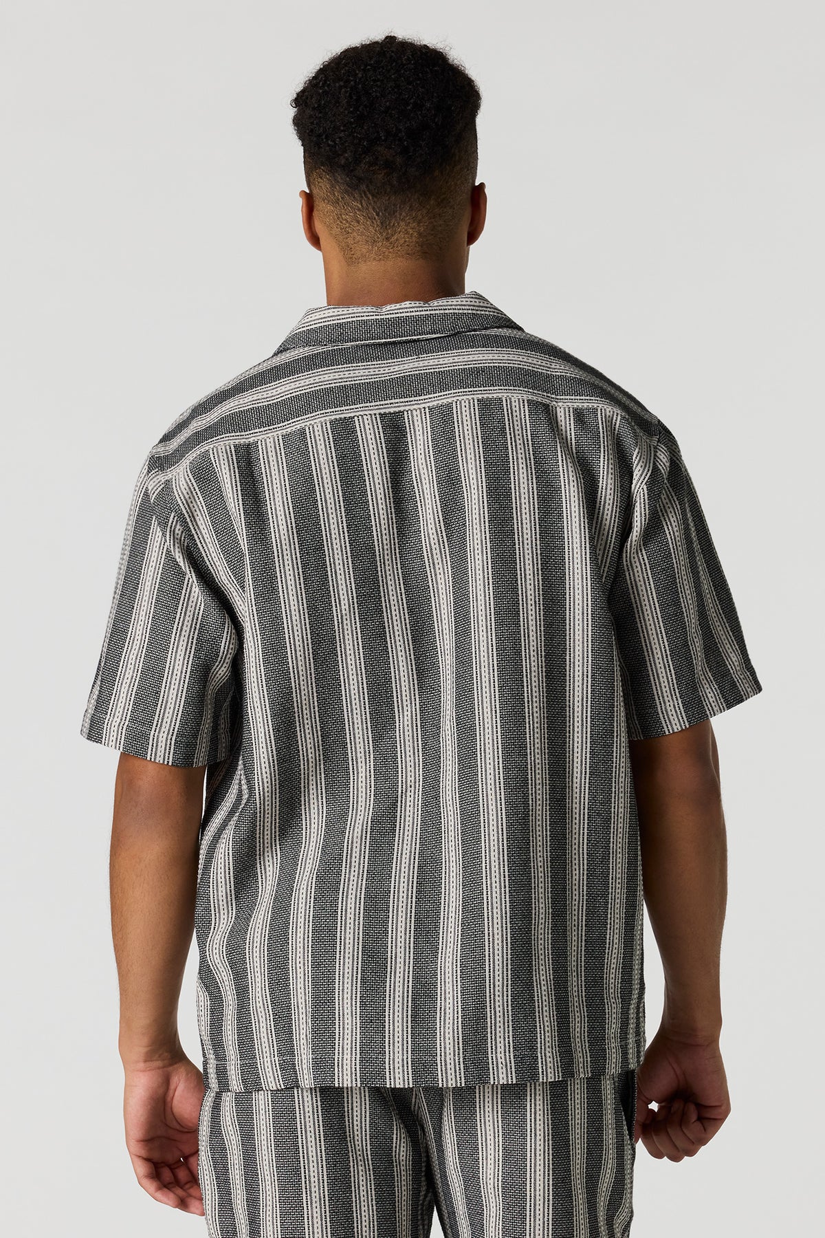 Alt View 2. Textured Striped Button-Up Top - Black