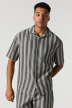 Textured Striped Button-Up Top