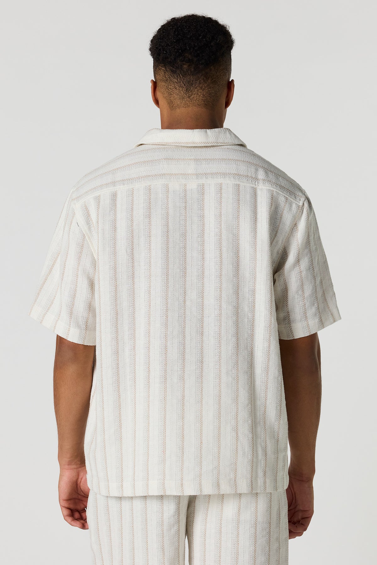 Alt View 2. Textured Striped Button-Up Top - Beige