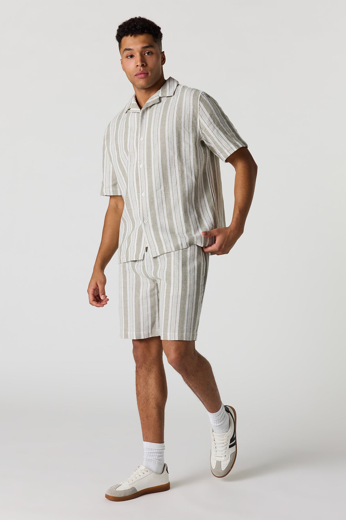 Alt View 3. Textured Striped Button-Up Top - Sage