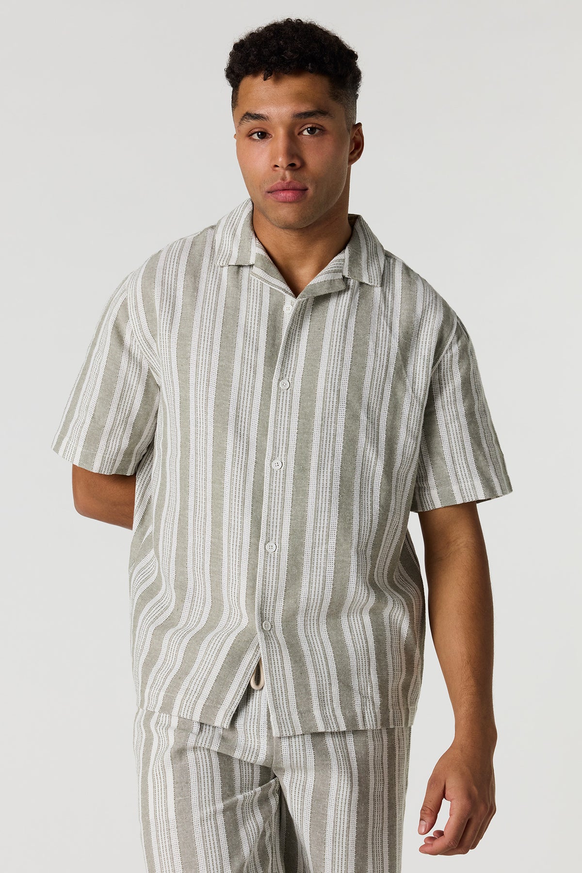 Textured Striped Button-Up Top - Sage