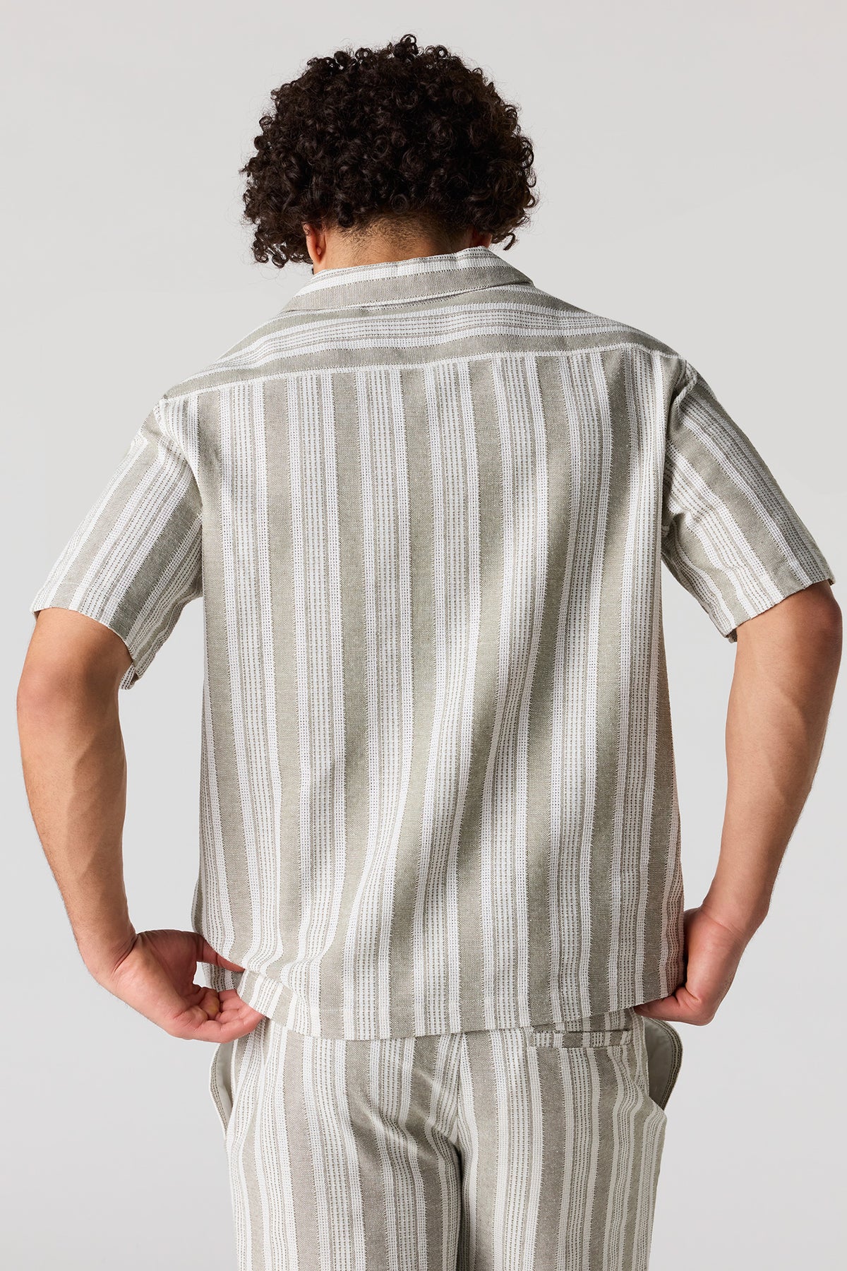 Alt View 2. Textured Striped Button-Up Top - Off White