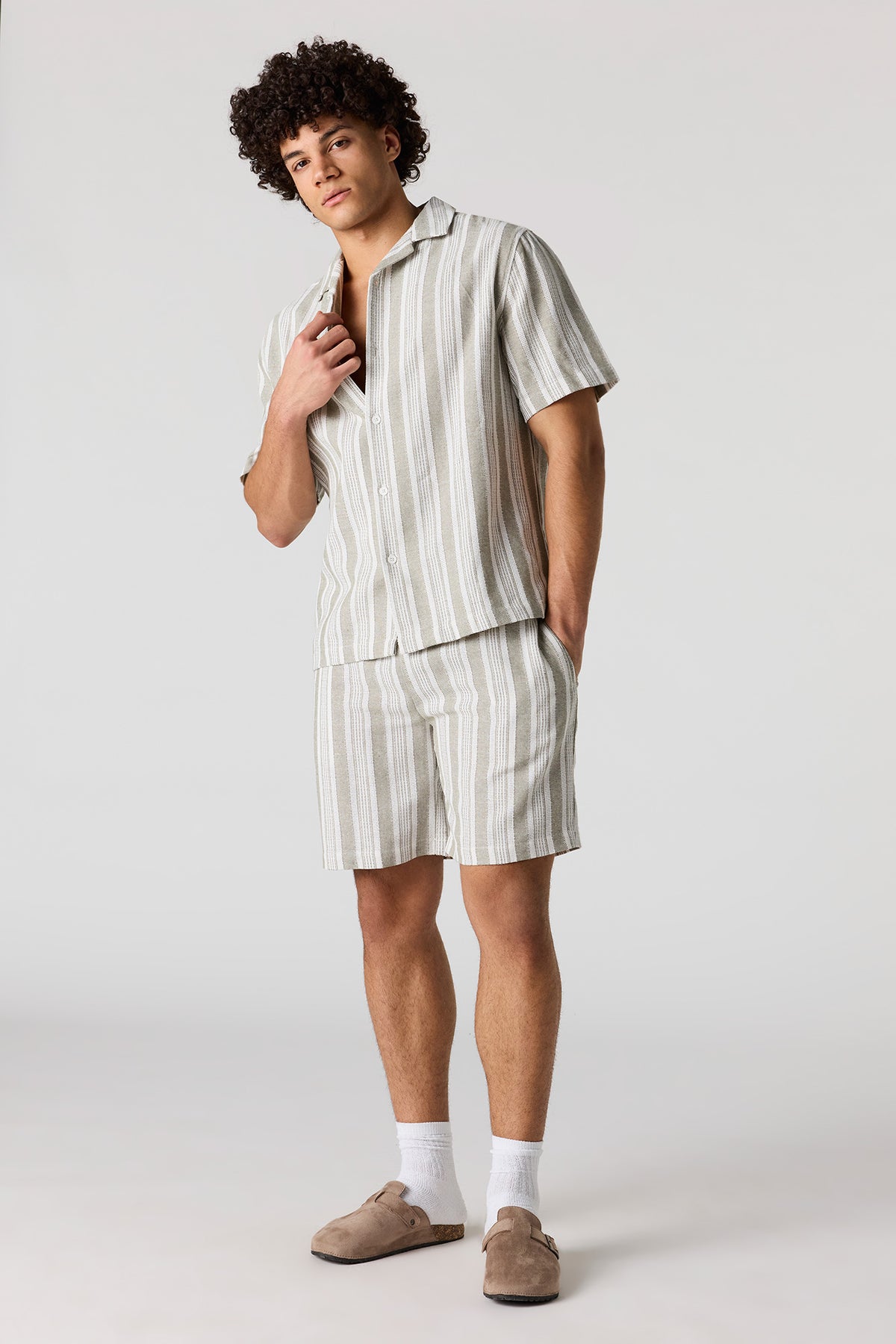 Alt View 3. Textured Striped Button-Up Top - Off White