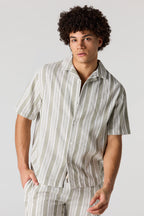Textured Striped Button-Up Top