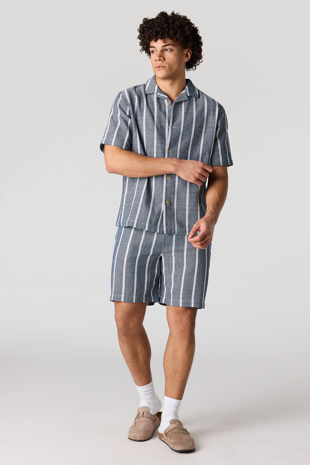 Alt View 3. Textured Striped Button-Up Top - Blue