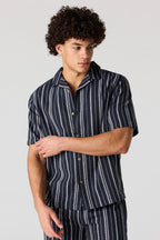 Textured Striped Button-Up Top