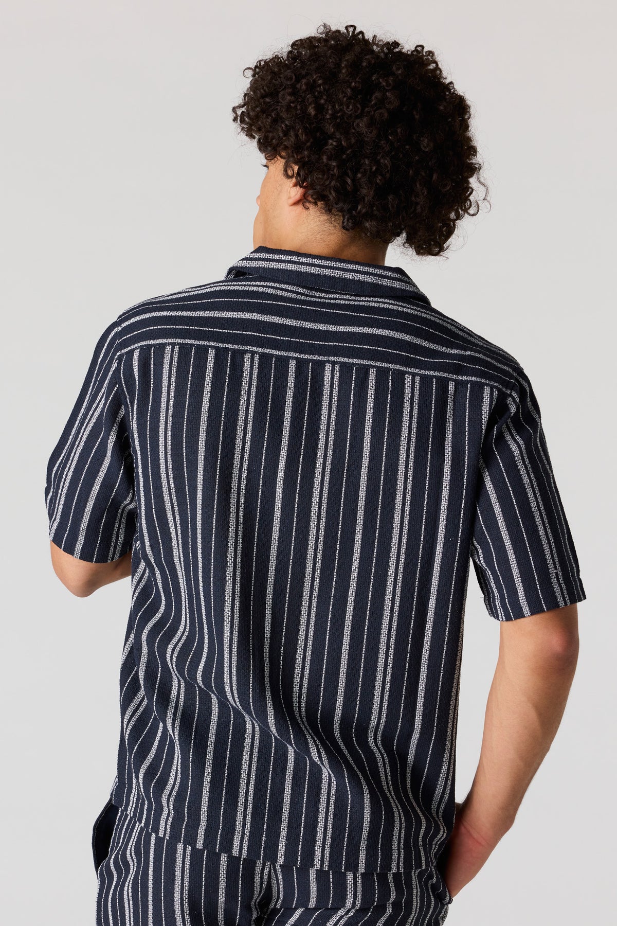 Alt View 2. Textured Striped Button-Up Top - Navy