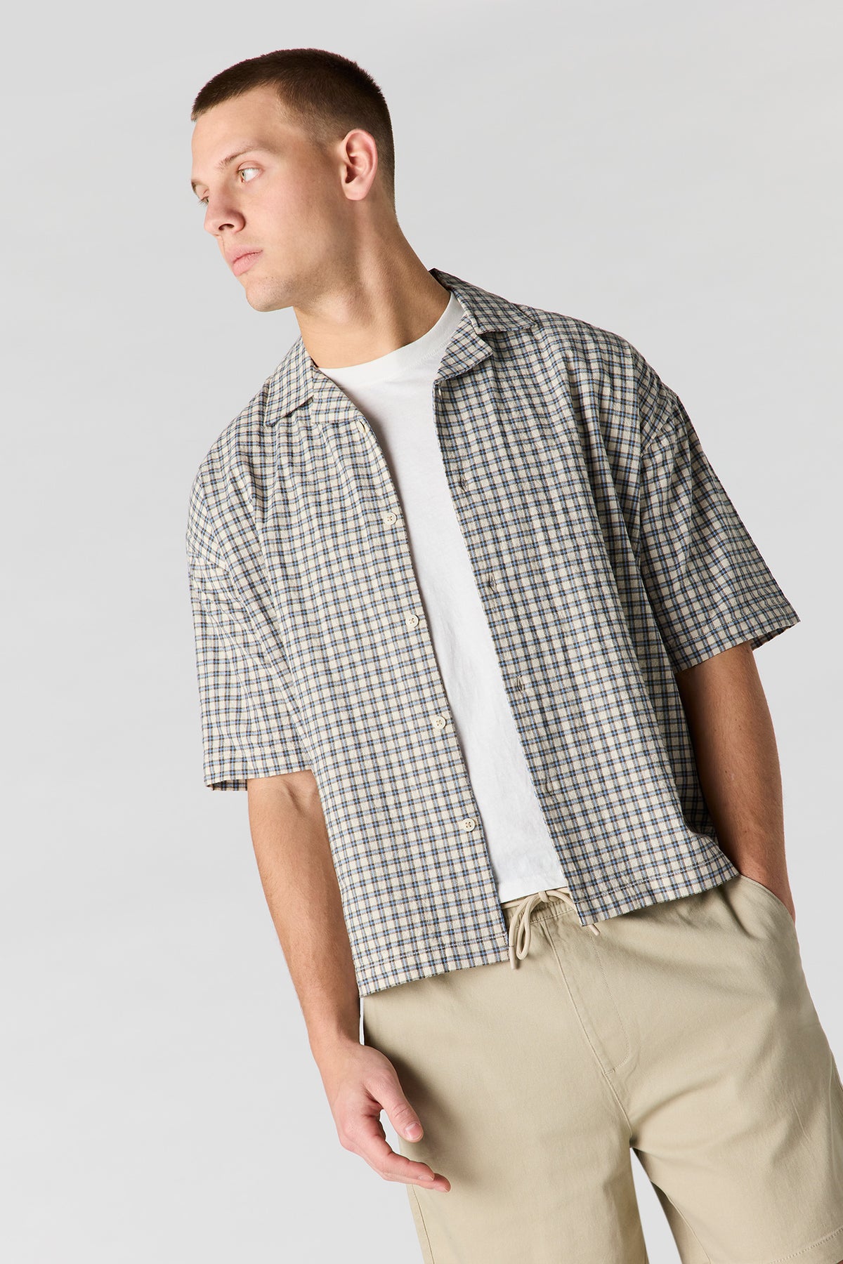 Plaid Button-Up Top - Blue