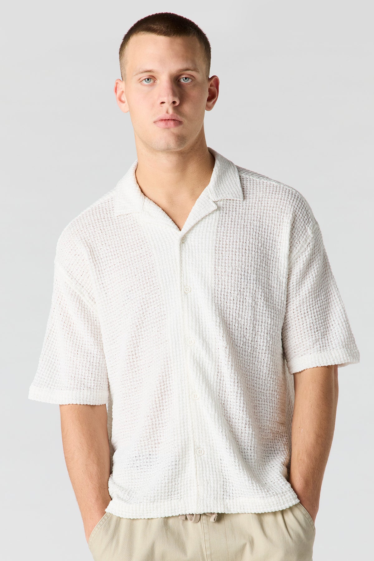 Textured Button-Up Top - Off White