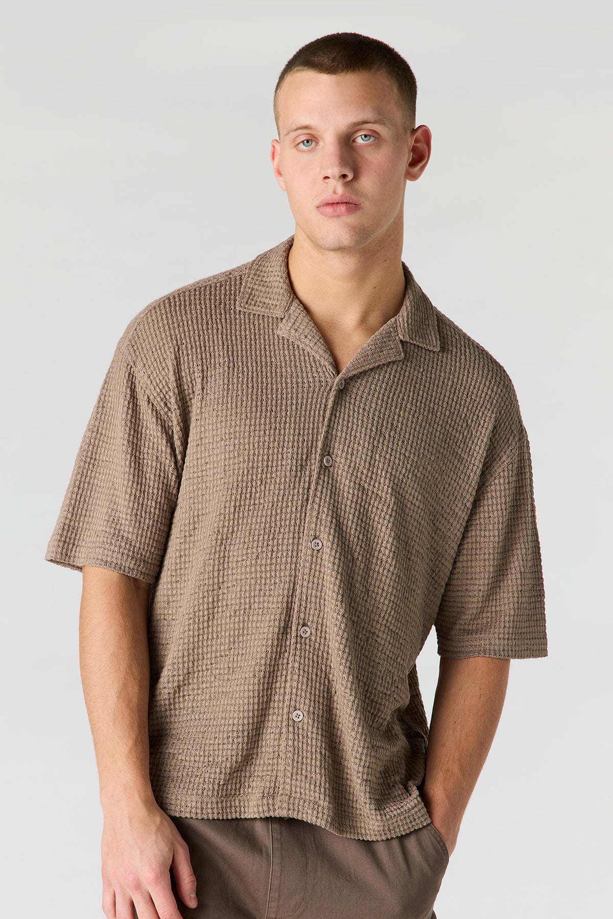 Textured Button-Up Top - Brown