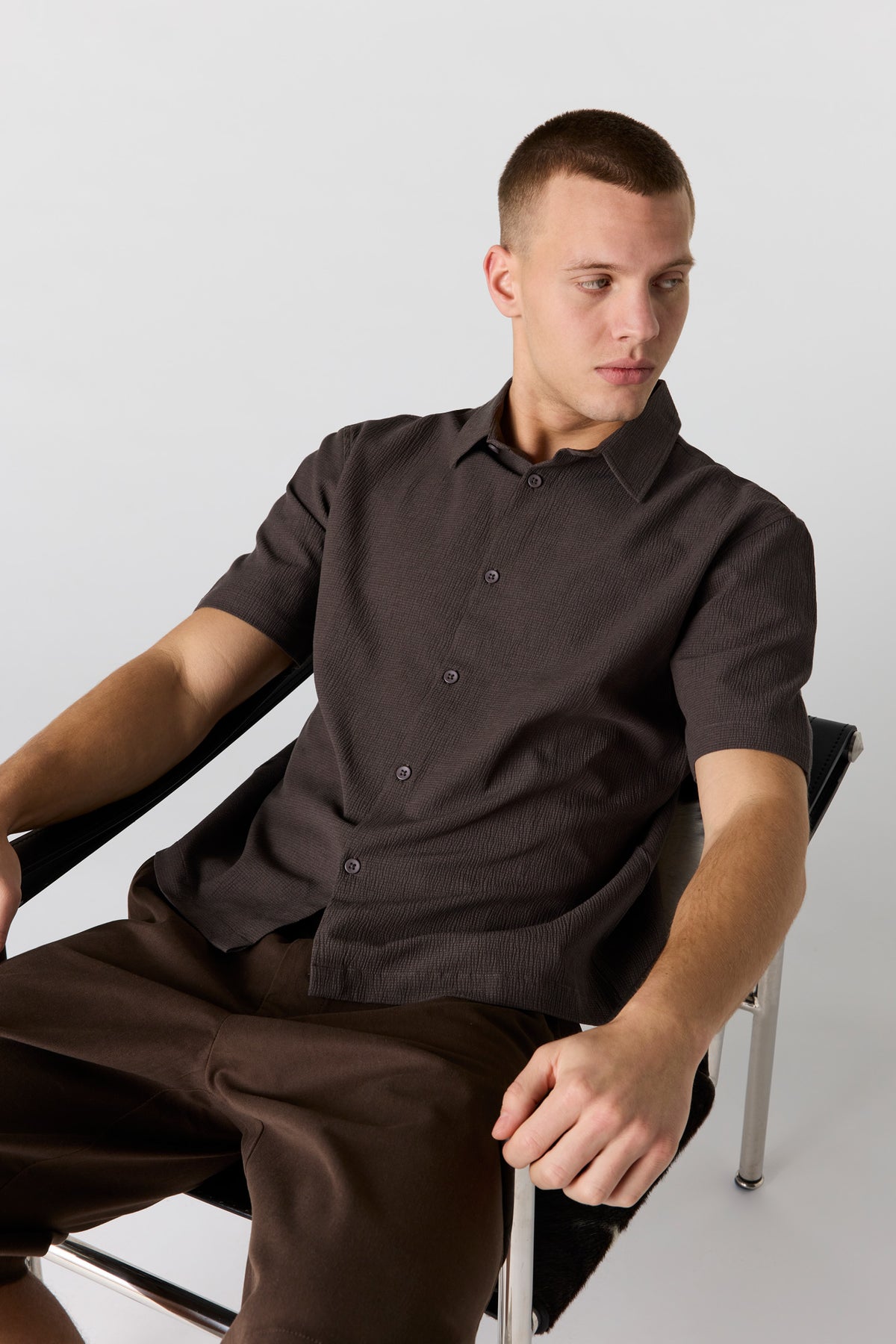 Textured Button-Up Top - Brown