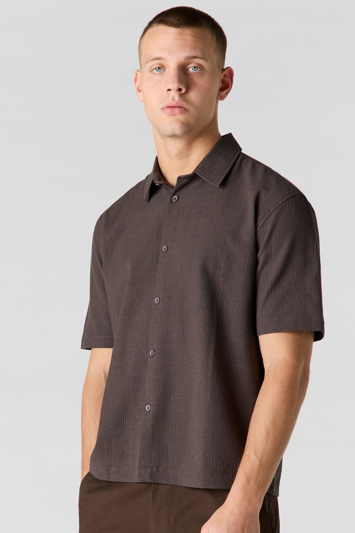 Alt View 4. Textured Button-Up Top - Brown