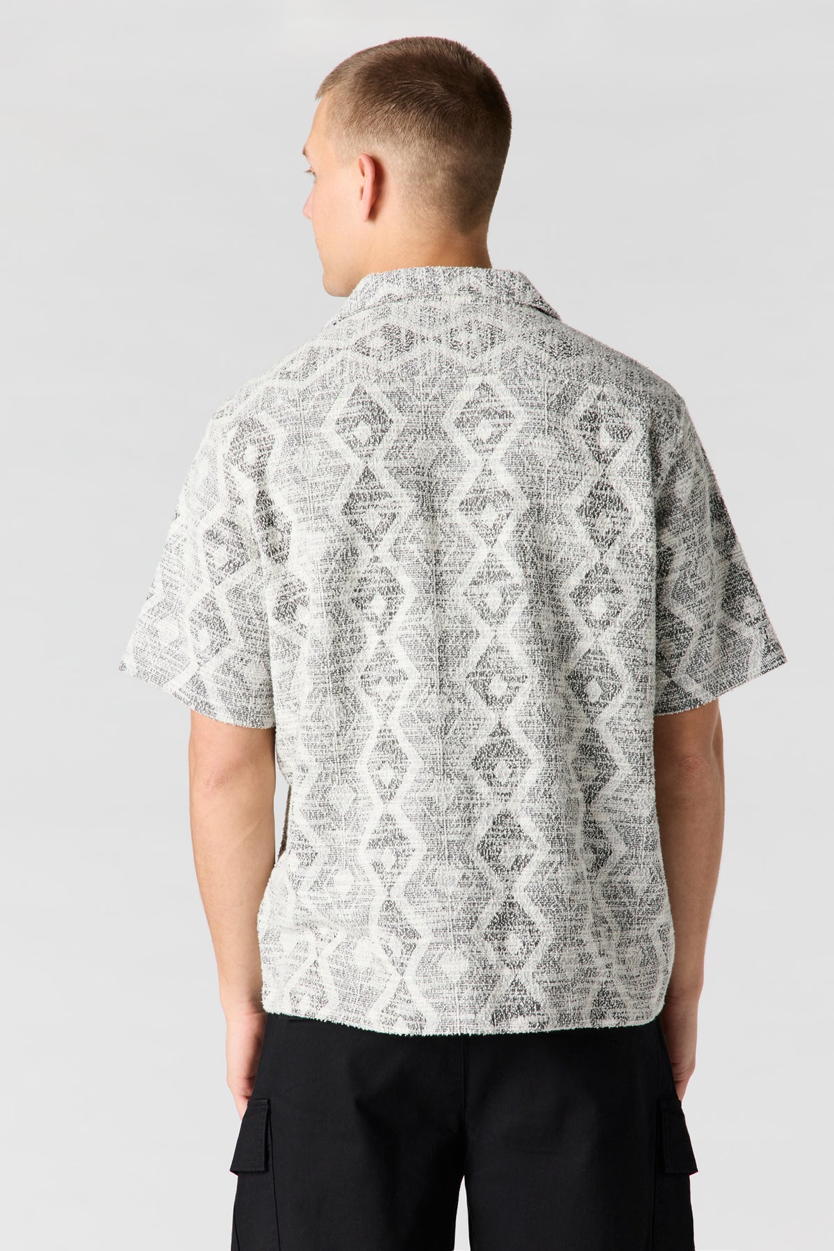 Alt View 2. Geo Textured Button-Up Top - Heather Grey