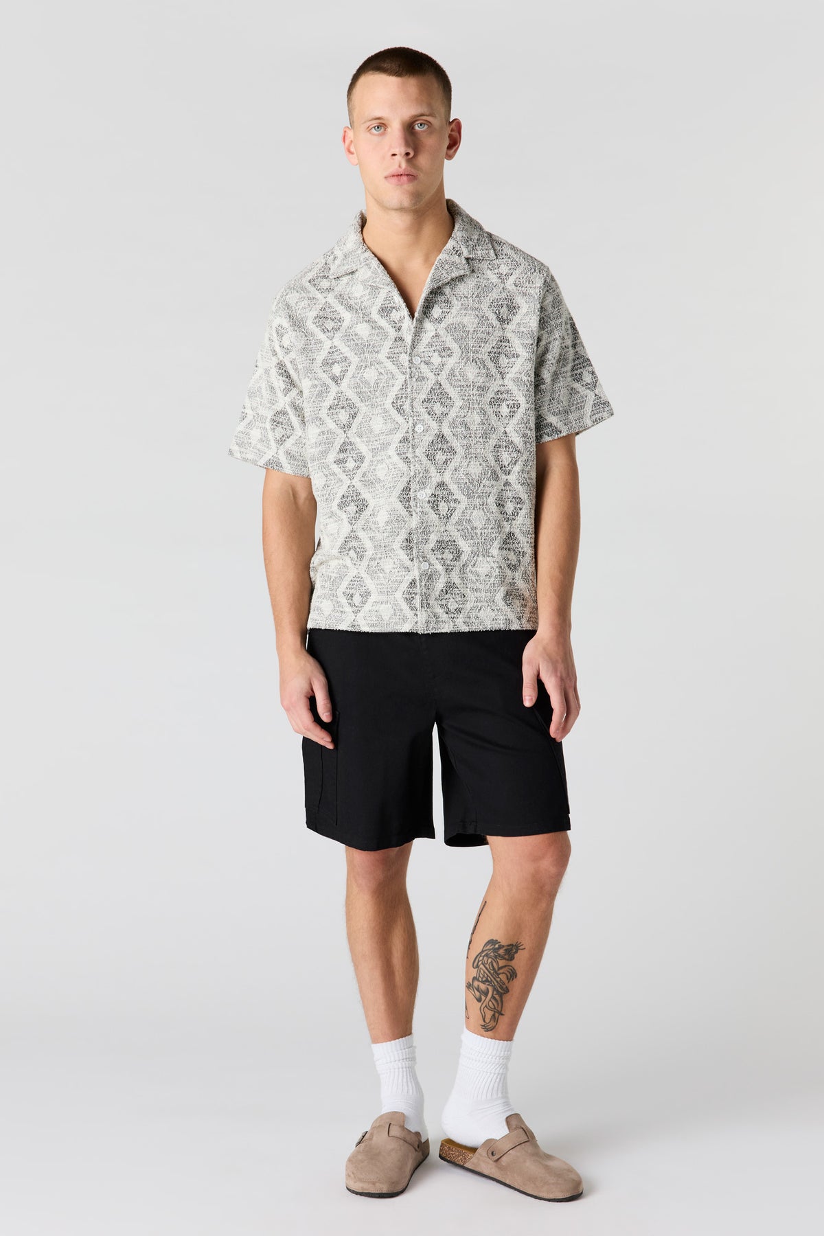 Alt View 3. Geo Textured Button-Up Top - Heather Grey