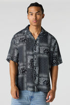 Flowy Printed Button-Up Collared Top