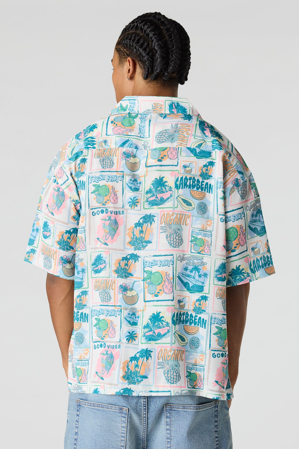 Alt View 2. Flowy Printed Button-Up Collared Top - Light Blue