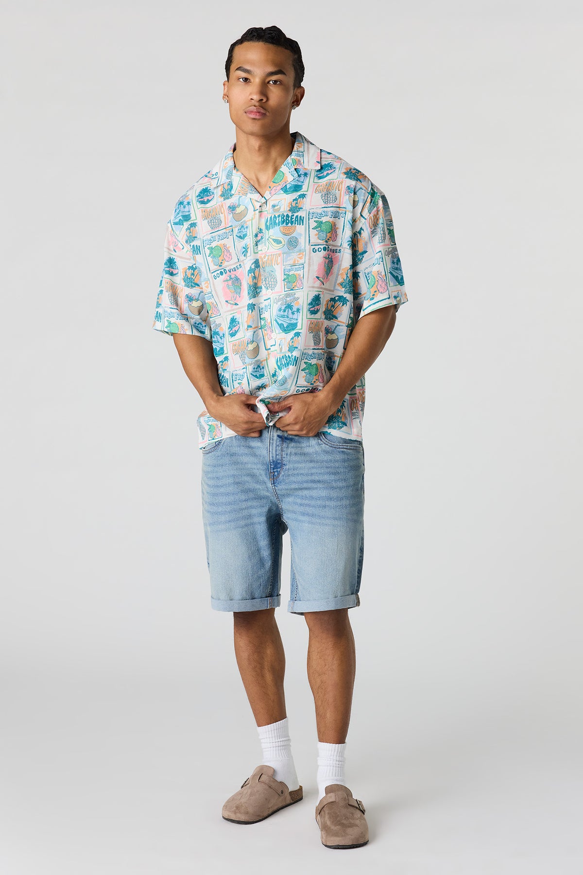 Alt View 3. Flowy Printed Button-Up Collared Top - Light Blue
