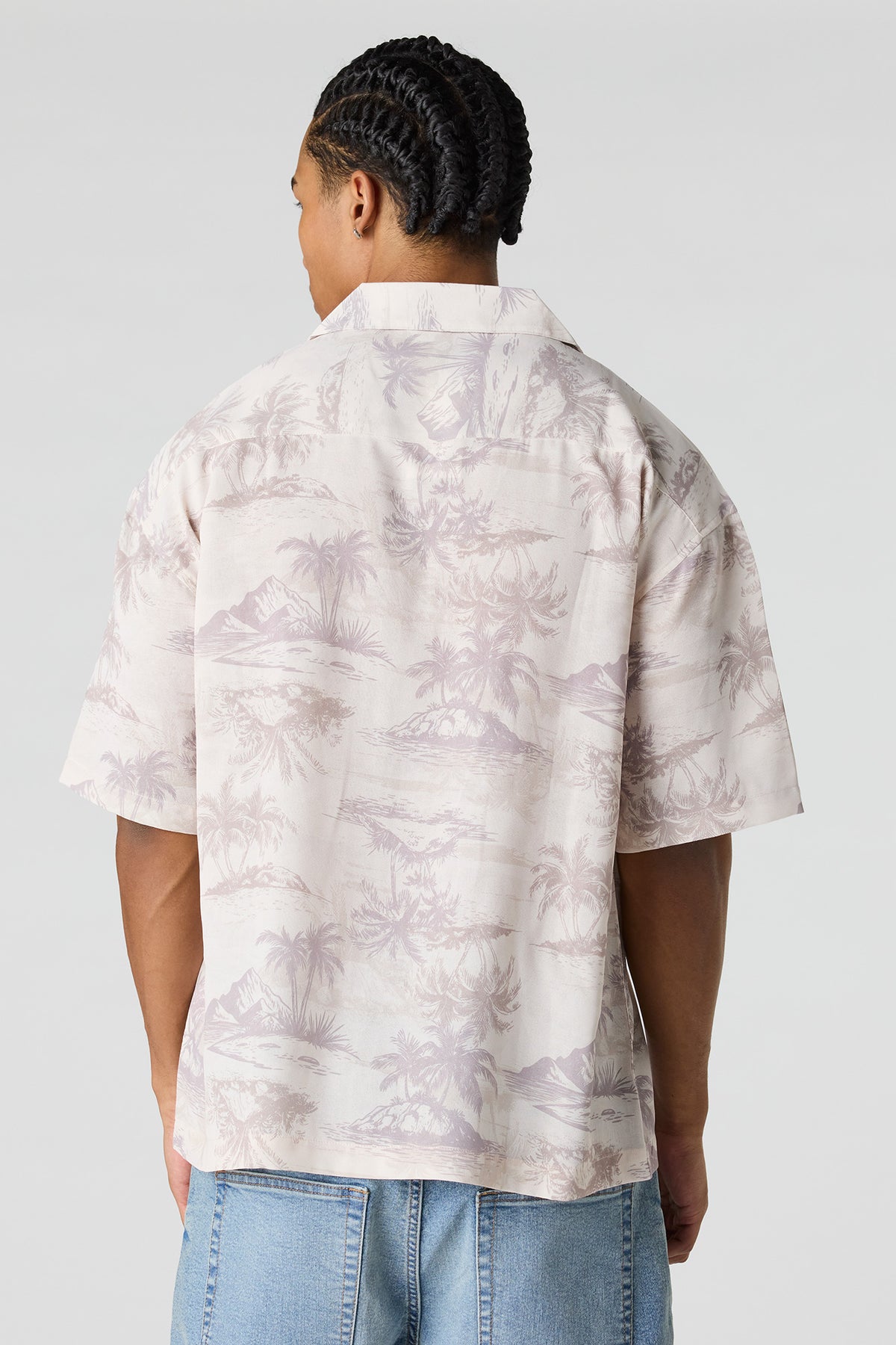 Alt View 2. Flowy Printed Button-Up Collared Top - Light Brown