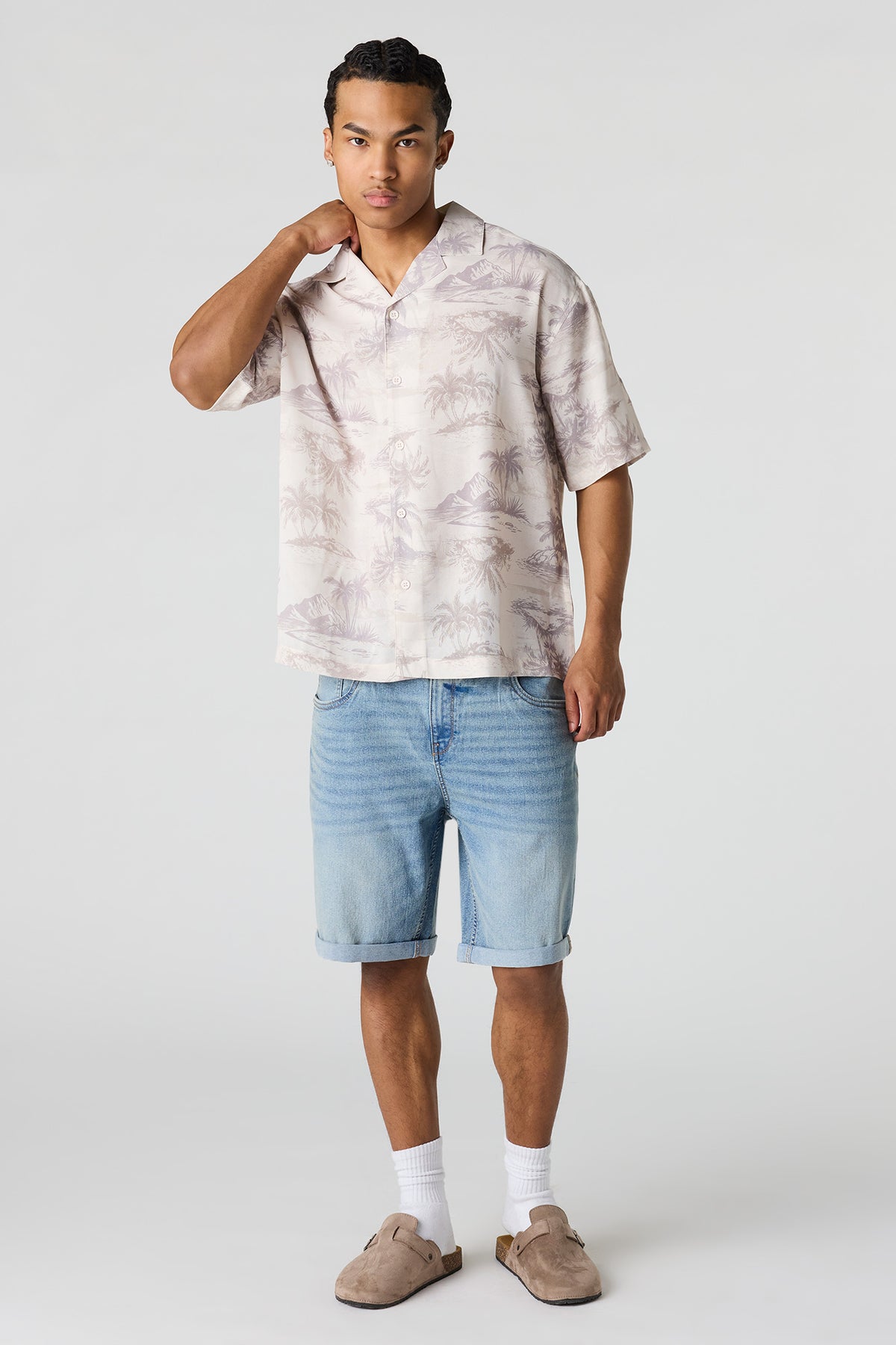 Alt View 3. Flowy Printed Button-Up Collared Top - Light Brown