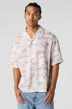 Flowy Printed Button-Up Collared Top